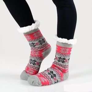 Gray Winter Snowflake Sherpa Lined Slipper Socks